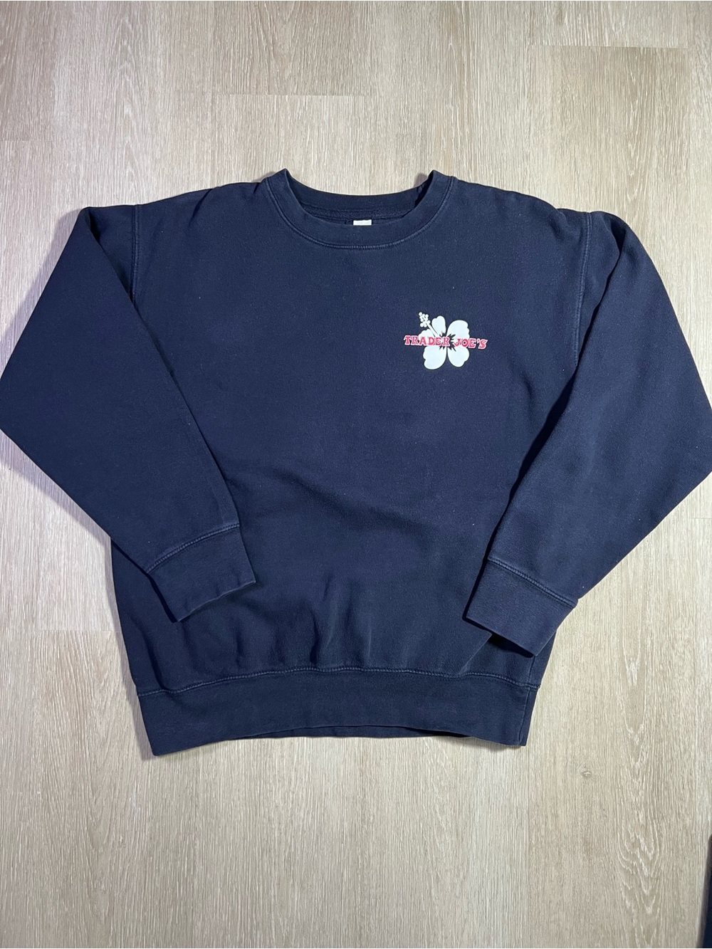 Trader Joe's Unisex Dark Navy Blue Hibiscus Sweatshirt - Picture 2 of 6